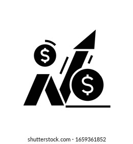 Incresing profits black icon, concept illustration, vector flat symbol, glyph sign.