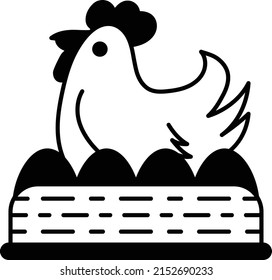 incubate the eggs vector icon design, Farming and Agriculture symbol, village life Sign, Rural and Livestock stock illustration, Broody Hen Sitting Down on Her Egg Outside Concept