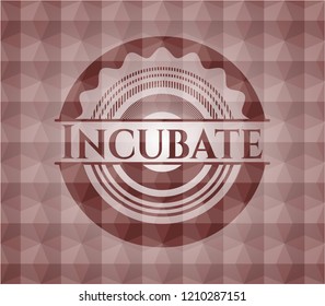 Incubate red seamless emblem or badge with abstract geometric polygonal pattern background.