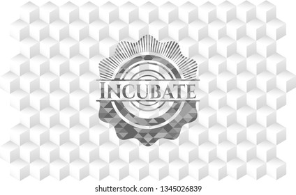 Incubate retro style grey emblem with geometric cube white background