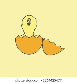 Incubation Eggshell Businessman sitting on a big money and coins. Finance success, money wealth concept.