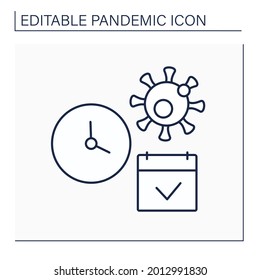 Incubation line icon. Period between exposure to pathogenic organisms and when symptoms and signs are first apparent.Pandemic concept. Isolated vector illustration. Editable stroke