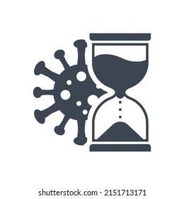 Incubation period related vector glyph icon. Incubation time hourglass and virus. Incubation period sign. Isolated on white background. Editable vector illustration