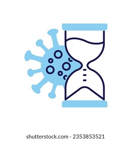 Incubation period related vector icon. Incubation time hourglass and virus. Incubation period sign. Isolated on white background. Editable vector illustration