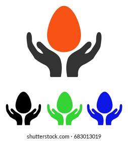 Incubator Egg Care Hands vector pictogram. Illustration style is a flat iconic colored symbol with different color versions.