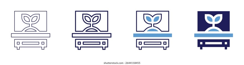Ícone da incubadora em 4 estilos diferentes. Linha Fina, Linha, Linha Negrito, Duotônico. Estilo duotônico. Traçado editável.