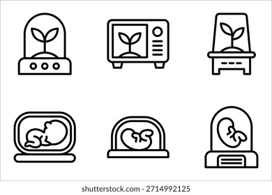 Conjunto de iconos de incubadora. Ilustración de elemento simple del concepto de tecnología futura. Ilustración vectorial sobre fondo blanco