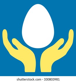 Incubator vector icon. Style is bicolor flat symbol, yellow and white colors, rounded angles, blue background.