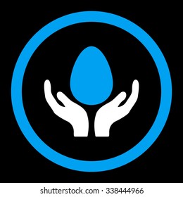 Incubator vector icon. Style is bicolor flat rounded symbol, blue and white colors, rounded angles, black background.