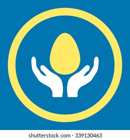 Incubator vector icon. Style is bicolor flat rounded symbol, yellow and white colors, rounded angles, blue background.