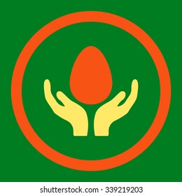 Incubator vector icon. Style is bicolor flat rounded symbol, orange and yellow colors, rounded angles, green background.