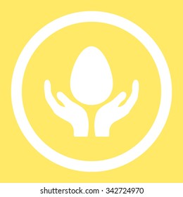 Incubator vector icon. Style is flat rounded symbol, white color, rounded angles, yellow background.