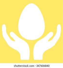 Incubator vector icon. Style is flat symbol, white color, rounded angles, yellow background.