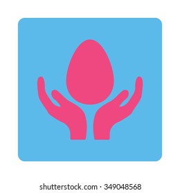 Incubator vector icon. Style is flat rounded square button, pink and blue colors, white background.