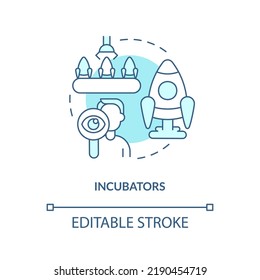 Incubators turquoise concept icon. Startup support type abstract idea thin line illustration. Mass production. Isolated outline drawing. Editable stroke. Arial, Myriad Pro-Bold fonts used