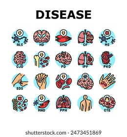 incurable disease doctor patient icons set vector. cancer empathy, desk antibiotic, dermatology resistant, skin, bacteria medical incurable disease doctor patient color line illustrations