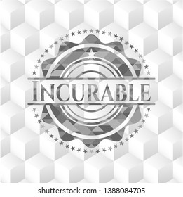 Incurable realistic grey emblem with cube white background