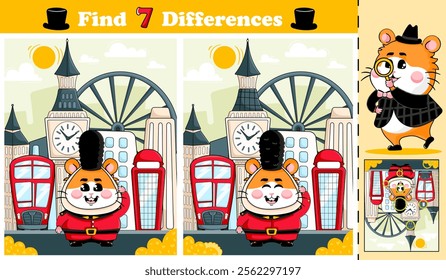 ind 7 differences activity page for kids with hamster character in London