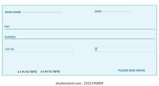 INDAIN Blank Cheque with RUPEES sign , Cheque template , Bank Cheque