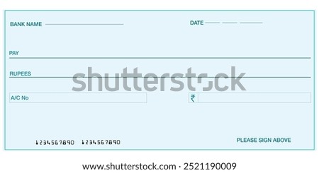 INDAIN Blank Cheque with RUPEES sign , Cheque template , Bank Cheque