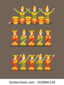 Indang Dance is a traditional Minangkabau Islamic dance originating from West Sumatra, Indonesia. move pose symbol concept in cartoon illustration vector svg