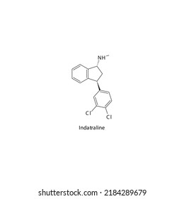 Indatraline Molecule Flat Skeletal Structure, SNDRI - Serotonin Norepinephrine Dopamine Reuptake Inhibitor. Vector Illustration On White Background.