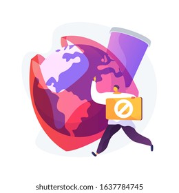 Indecomposable products rejection. Ecology activist cartoon character. Save earth idea. Planet pollution, toxic garbage, non recyclable waste. Vector isolated concept metaphor illustration