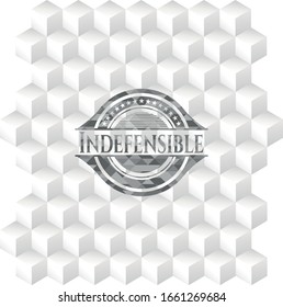 Indefensible grey badge with geometric cube white background