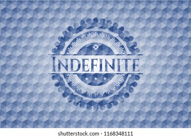 Indefinite blue emblem or badge with abstract geometric polygonal pattern background.