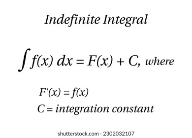 Indefinite integral of function. Algebra. Math Symbol. Vector illustration.