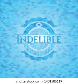Indelible light blue emblem with triangle mosaic background