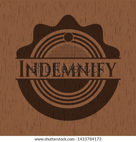 Indemnify badge with wood background