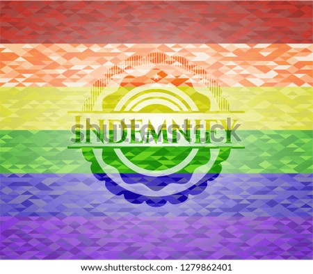 Indemnify emblem on mosaic background with the colors of the LGBT flag
