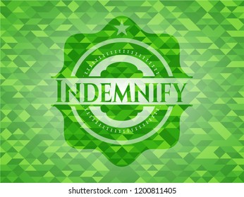 Indemnify green emblem with triangle mosaic background