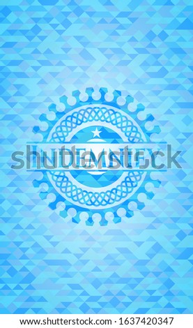 Indemnify light blue emblem with mosaic background