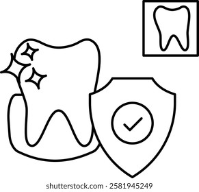 Indemnity Plans or Teeth with shield concept, Dental treatment covered in insurance vector icon design, Dentistry symbol, Healthcare sign, Dental instrument illustration