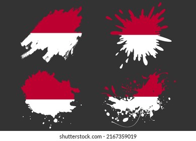 Pinselspritzer-Vektorset für Indenesia-Fahnen, Logo-Objekt für das Land, Farbschmutzspritzer-Konzept, Pinselstrich-Effekt für Indenesia, Wassersplash-Maske, Logo-Idee für kreative Landesflaggen