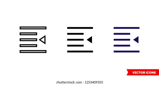 Indent icon of 3 types: color, black and white, outline. Isolated vector sign symbol.