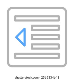 Indent left icon. Concept of text formatting, alignment, and editing.