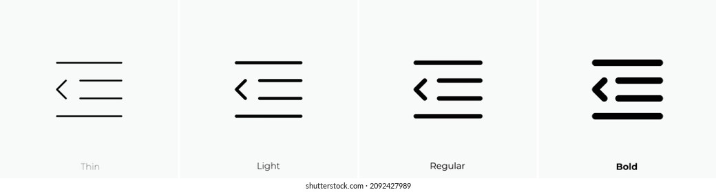 indent left icon. Thin, Light Regular And Bold style design isolated on white background