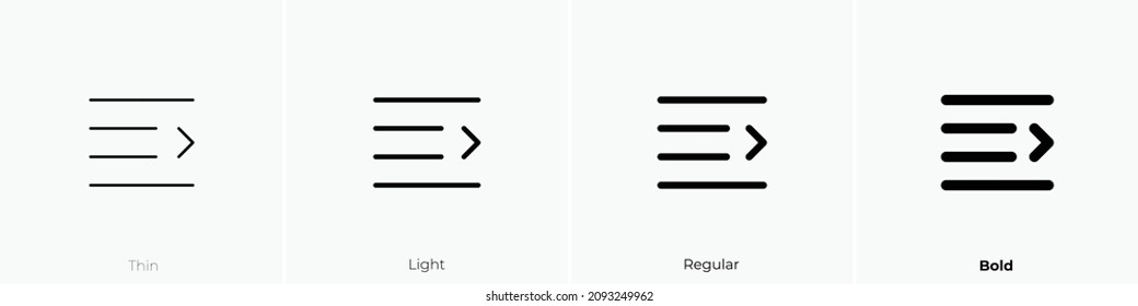 indent right icon. Thin, Light Regular And Bold style design isolated on white background