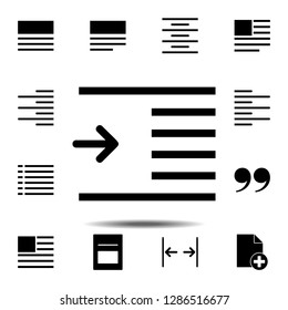 indent, text icon. Simple glyph, flat vector of Text editor set icons for UI and UX, website or mobile application