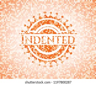 Indented abstract emblem, orange mosaic background