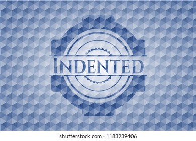 Indented blue polygonal badge.