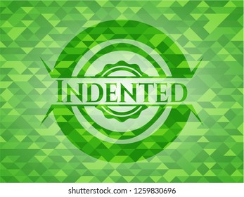 Indented green emblem. Mosaic background