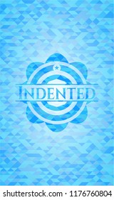 Indented light blue emblem with triangle mosaic background