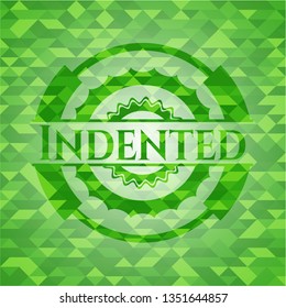 Indented realistic green emblem. Mosaic background