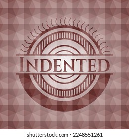 Indented red emblem or badge with abstract geometric pattern background. Seamless. 