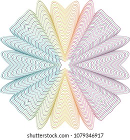 Indented seashell guilloche rosette with striped color gradient palette.