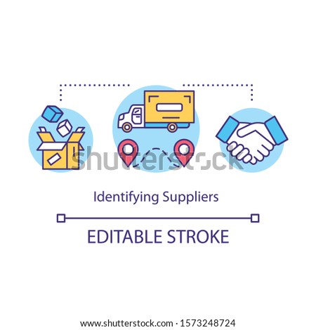 Indentifying suppliers concept icon. Local production system idea thin line illustration. Delivery of products. Logistics and distribution. Vector isolated outline drawing. Editable stroke